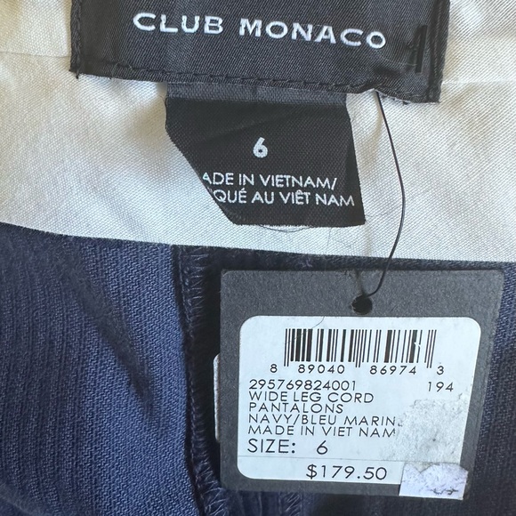 Club Monaco Navy Blue Wide Leg Corduroy Pants Women’s Size 6 Velvet Mid Waist - Picture 5 of 6